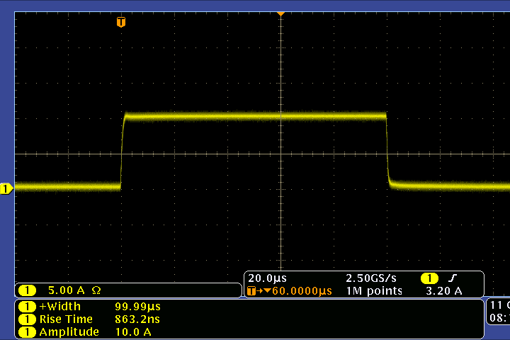 Vektrex Precision Pulsed Current Source 10A 44.8V current pulse 100uS pulse width 863.2ns rise time