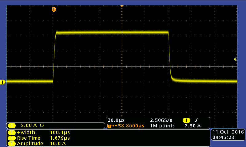 Vektrex Precision Pulsed Current Source 20A 44.7V current pulse 100uS pulse width 1680ns rise time