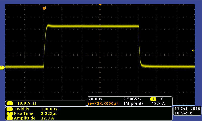 Vektrex Precision Pulsed Current Source 32A 41.2V current pulse 100uS pulse width 2230ns rise time